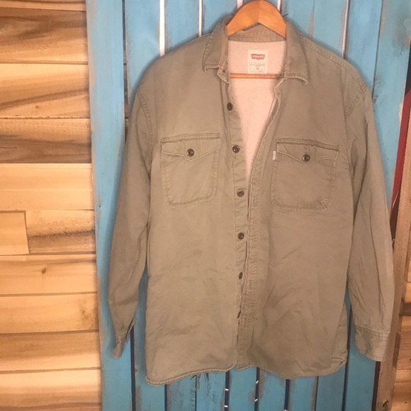 Levi’s Haywood Sherpa Lined Slub shirt jacket olive green military style